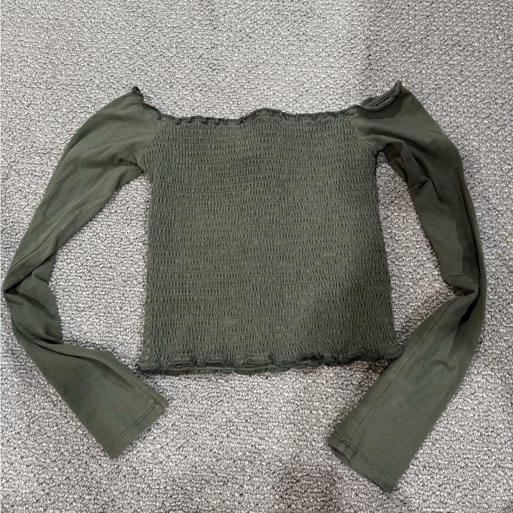 Green off the shoulder stretchy top